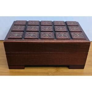 Small Wooden Trinket Box with‎ Hinged Lid red lined storage 6x4 inches